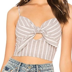 Blue Life Grey White Stripe Tie Crop Top